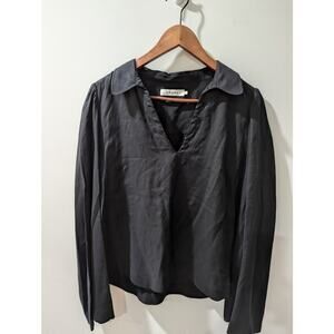 FRAME Black Whipstitch V Neck Long Sleeve Blouse